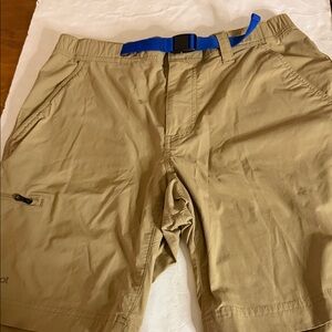 Marmot Khaki Hybrid Shorts with Blue Webbing Belt